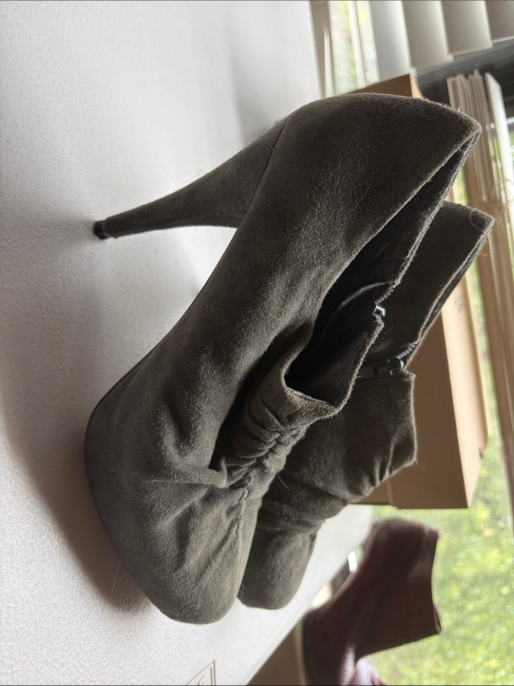 Steve Madden Olive Green-Gray Suede Stiletto Ankle Booties